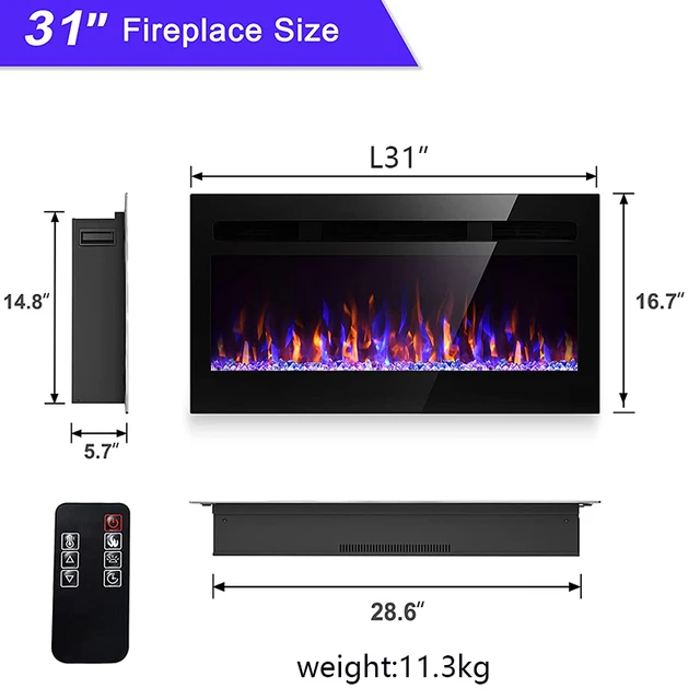 New 3D Electric Fireplaces Home Heater Indoor Stoves Recessed Wall