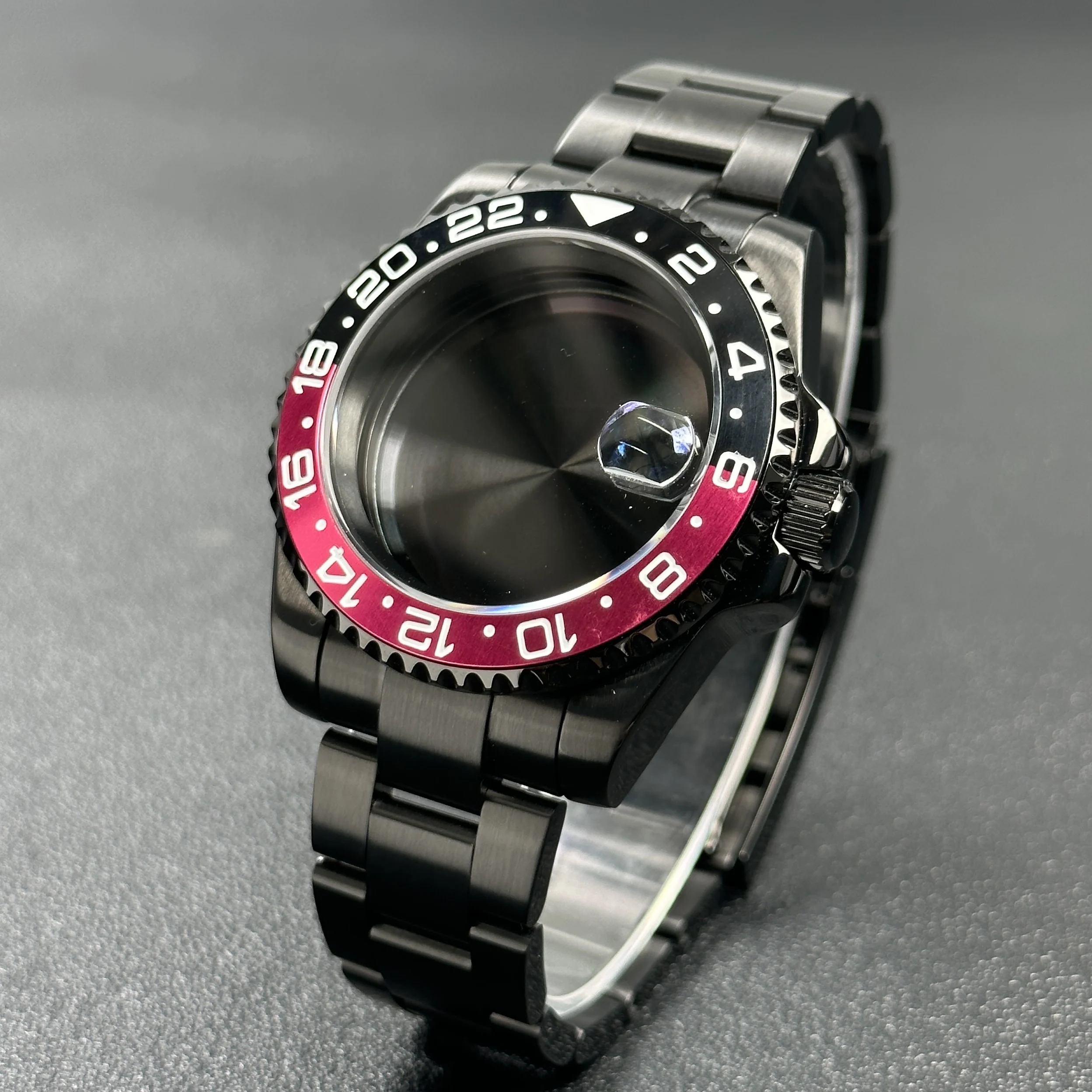 Elegant 40mm Black Watch Case with 120-Click Bezel for Automatic Mechanical Movement - Premium Dial Accessories