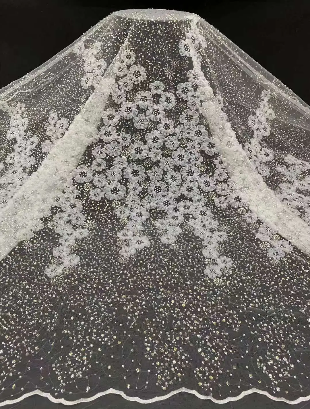 

African sequins Lace Fabric J-14012810 High Quality Nigerian French beads Lace For Wedding Sewing