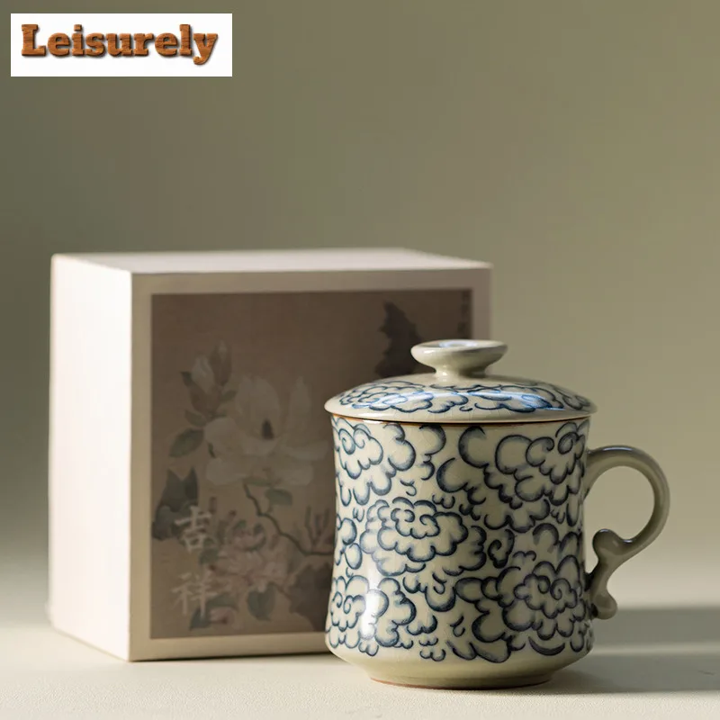 350ml Ru Kiln Cloud Moon Crescent Filter Tea Separator Cup Handmade Tea Mug With Infuser Tea Maker Office Water Cup Tea Items