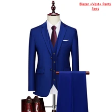  13 Colors 5XL( Jacket + Vest + Pants ) High-end Brand Formal Business Mens Suit Three-piece Groom Wedding Dress Solid Color Suit 