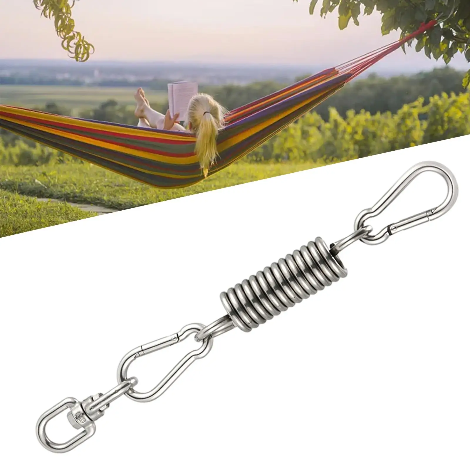 Hammock Chair Spring Hook Set Outdoor Hardware Kit Hanging Chair Stainless Steel Swivel Hook for Chairs Patio Ceiling Yoga Porch