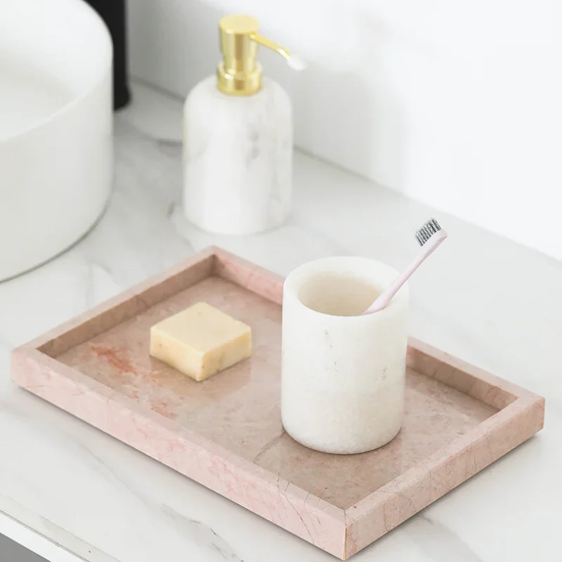 Light Luxury Natural Marble Pink Square Tray Creative Home Hotel Desktop Jewelry Storage Bathroom Decoration Ornaments 3