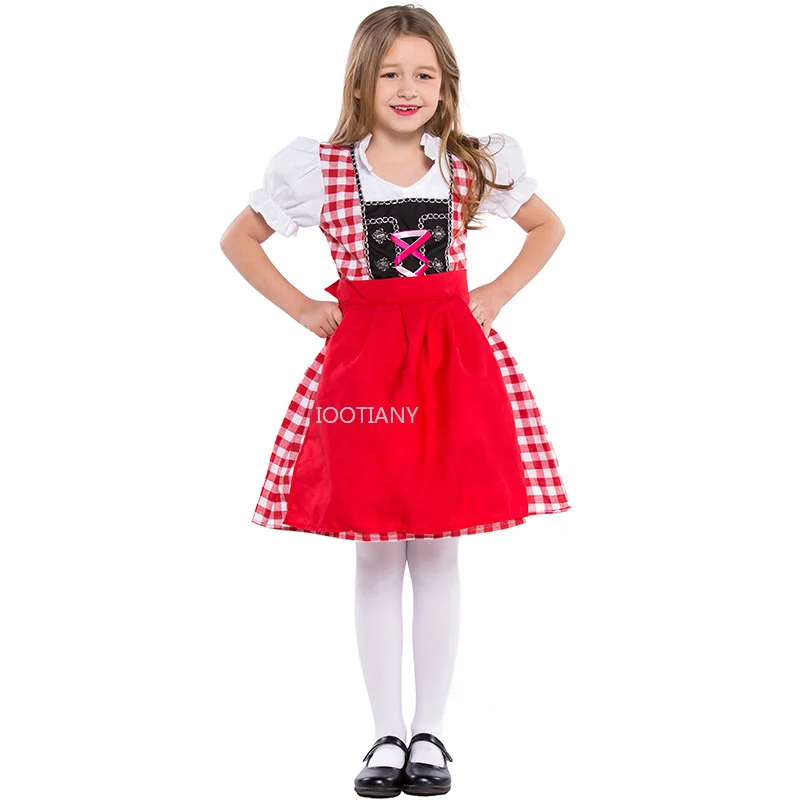 

Bavaria Traditional Beer Wench Maid Cosplay National Costume Children German Traditional Oktoberfest Costumes Plaid Print Dress