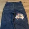 Dice Embroidered Baggy Jeans Y2K Clothes Men Women Harajuku Hip Hop Embroidered Vintage Blue Baggy Jeans Low Rise Wide Leg Pants 2