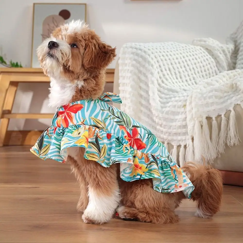 Fashion Hawaiian Style Pet Beach Shawl Skirt Sun Protection Cool Dog Vacation Skirt Breathable Cat Cape Dress Summer