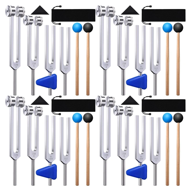 16 Pack Tuning Fork Set(128 Hz,256 Hz,512 Hz,528 Hz)With Tuning Fork Hammer For Sound Sound Vibration Tools