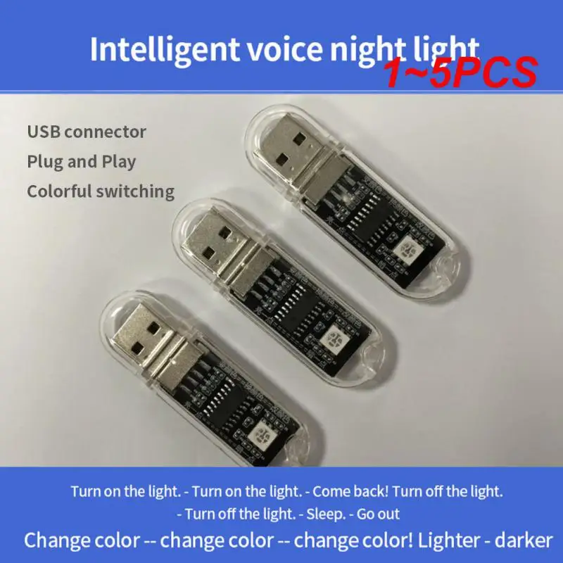 

1~5PCS USB Plug LED Night Light Voice Control Light Led Interior Night Lamp Colorful Mini Car Light Auto Reading Light Color