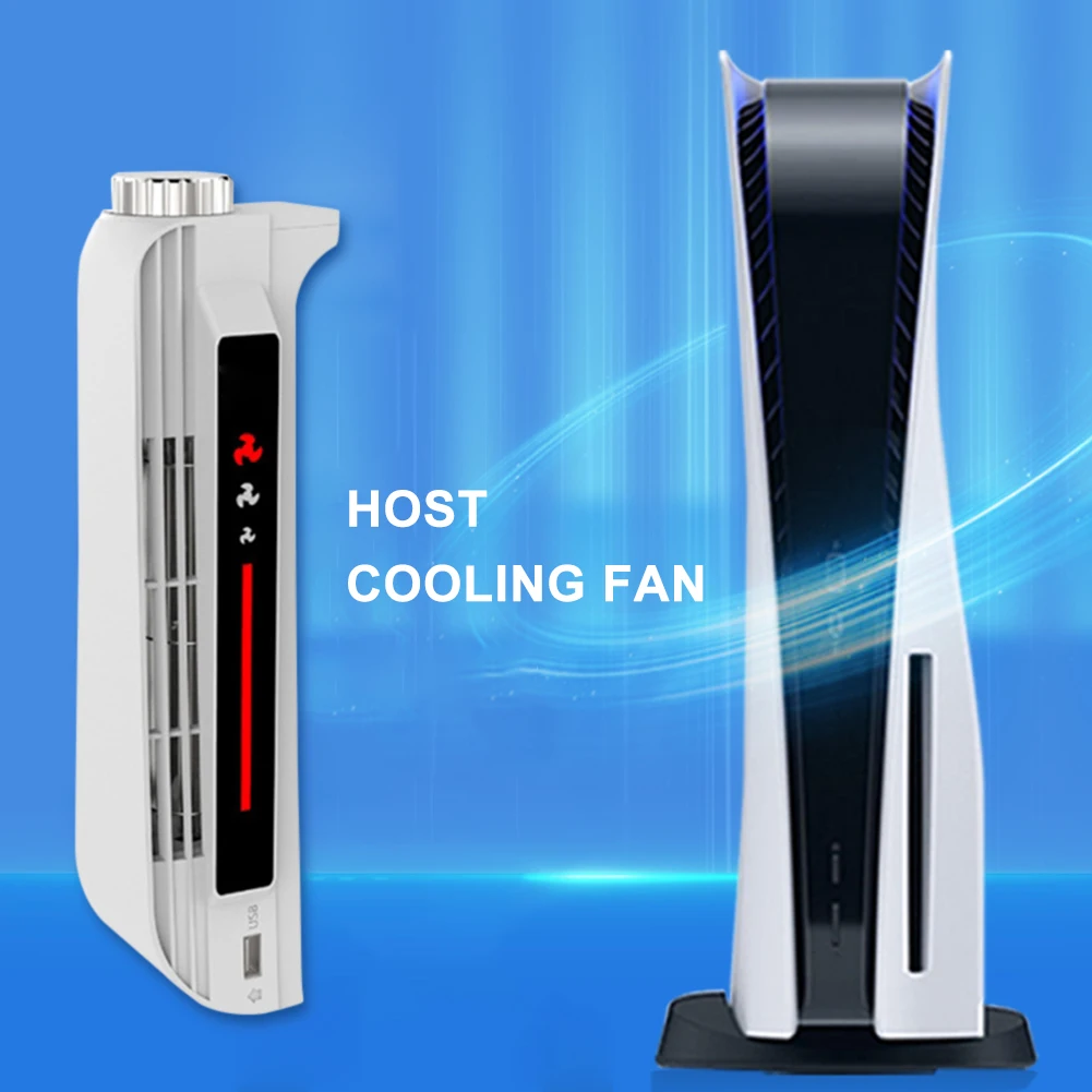 Console Host Cooling Fan for PS5 with Fan Level Indicator Light Extended USB Interface Game Console USB Cooler for Playstation 5