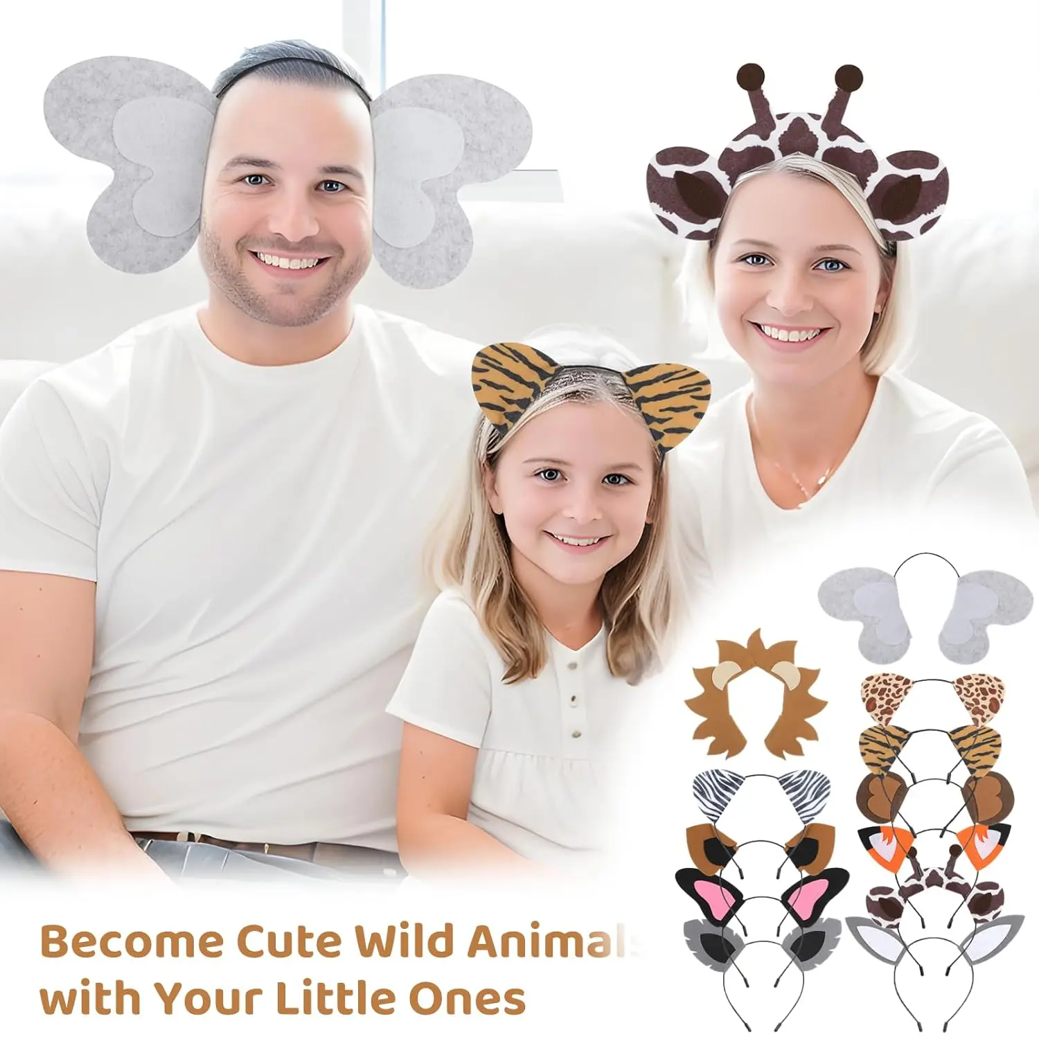 12 PCS Animal them party Headbands Set, Wild One Birthday Party Favors and Zoo Decorations ，Gift,dress up，cosplay, role Play