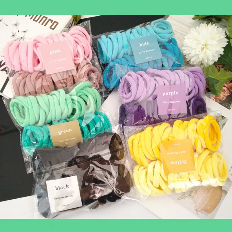 50Pcs 여자를위한 다채로운 기본 나일론 Ealstic 헤어 넥타이 포니 테일 잡아 Scrunchie 고무 밴드 여성 패션  헤어 액세서리