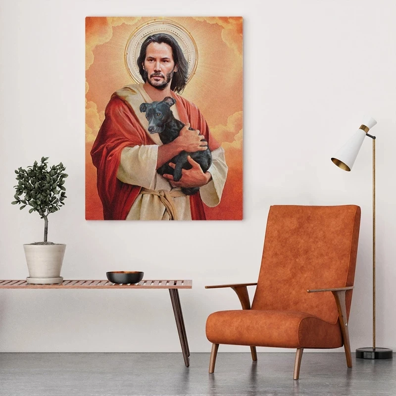 

Canvas Printed Painting Wall Art Modern HD Poster Keanu Reeves Meme Jesus Home Decoration Pictures For Living Room
