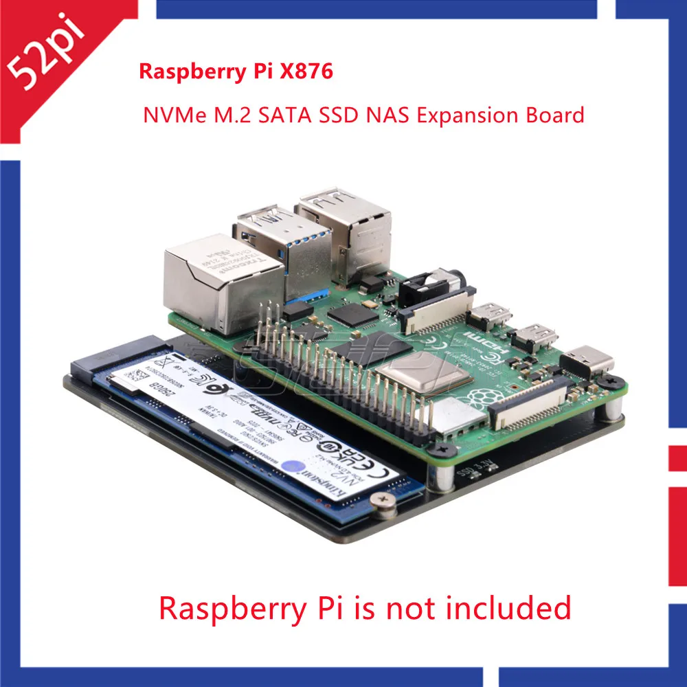 Placa de Expansão Nas Raspberry pi X876 Ssd Nvme M.2 Sata Suporte Key-m 2280 Ssd para Raspberry pi 4b 52pi