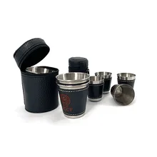  4pcs/lot 70ml Outdoor Camping Tableware Travel Cups Set Picnic Supplies Stainless Steel Wine Beer Cup Whiskey Mugs PU Leather 