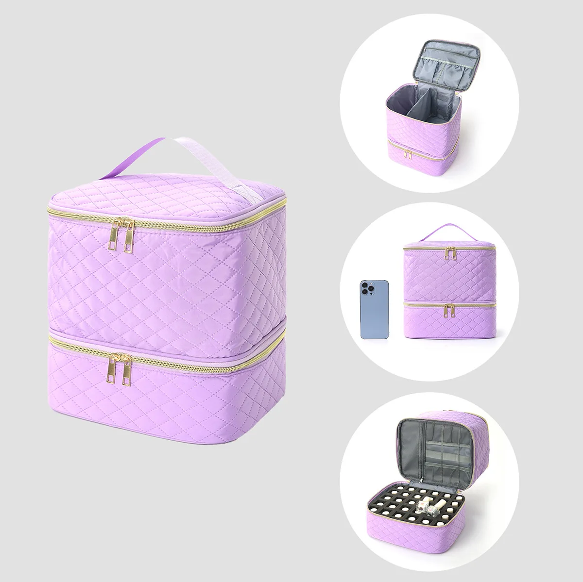 Portable Double-Layer Cosmetic and Nail Care Organizer with 30 Compartments