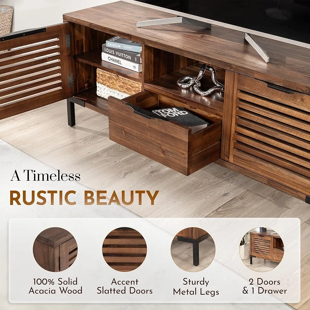 Modern Farmhouse Solid Wood TV Stand Living Room Holds TVs up to 65 Inches Rustic Chestnut Finish 5