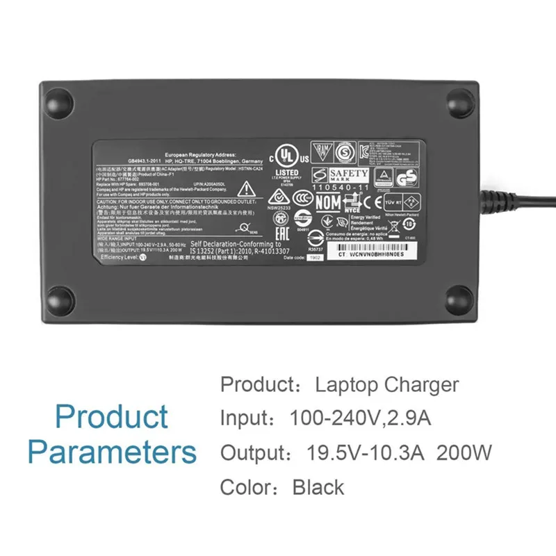 19.5V 10.3A 200W 4.5*3.0mm AC 전원 어댑터 노트북 충전기 (HP ZBook 17 G5 G3 OMEN 15 17 TPN-CA03 TPN-DA10 ADP-200HB B 호환)