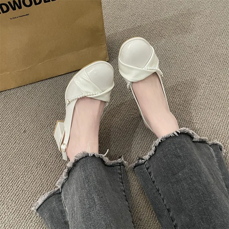 New Baotou Back Air Sandals Women's Thick Heels Fashion Ladies Medium Heels Summer Beaded Fairy High Heels
