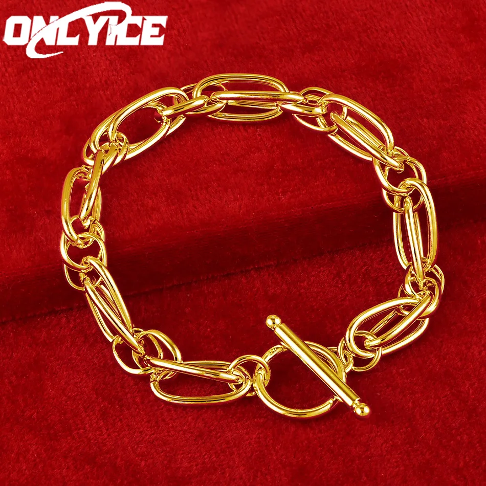 

High Quality 24K Gold Classic Circle Chain Bracelet OT Buckle For Women Man Fashion Wedding Party Jewelry