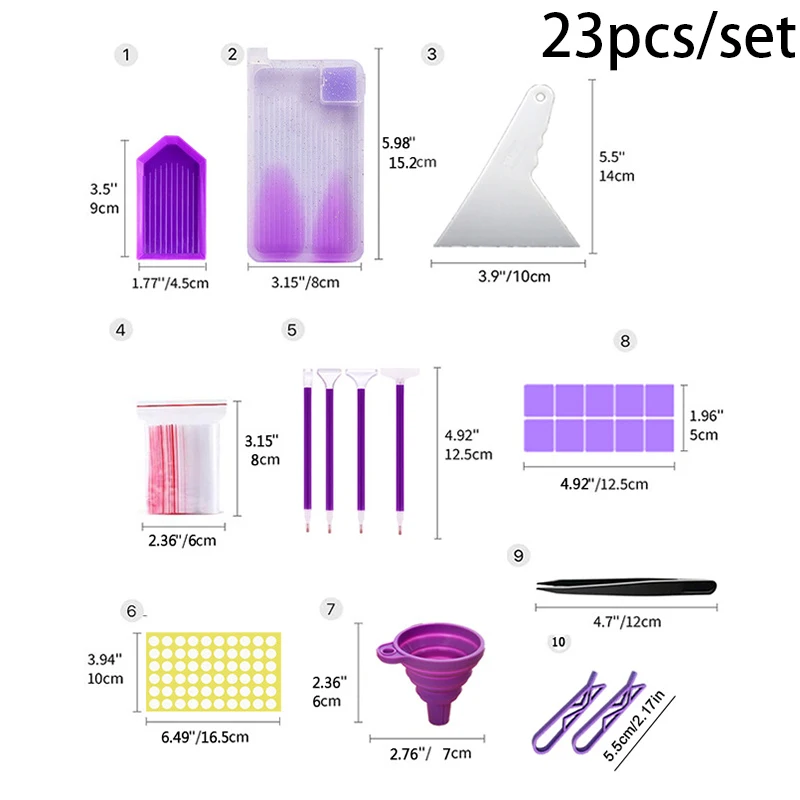 HOMFUN New 23pcs/set Diamond Painting Kit with Multifunctional Pen Heads, Wax, Storage Tray & Funnel, Essential Accessories