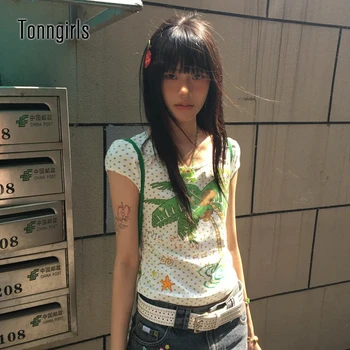 Tonngirls Y2k Japanese T-shirt Women Short Sleeve Print Graphic Tops Streetwear 2000s Aesthetic Crop Tops Vintage Tshirts Summer 1