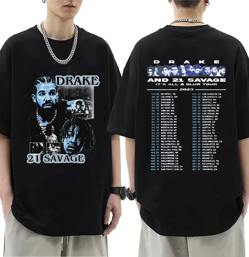 

Футболка с рисунком рапера Дрейка 21 Savage, 2023, футболка с коротким рукавом с принтом, мужская и женская футболка оверсайз в стиле хип-хоп, уличная одежда