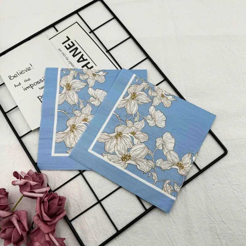 Printed Napkins 10/20pcs/Pac 33*33cm Blue Floral Model Square Mouth Cloth Paper Party Restaurant Disposable Placemats