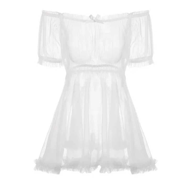 Cute and Sweet Sexy Lingerie Pajamas See-through Provocative Transparent Bed Nightdress Free From Temptation Passion Suit 2pc