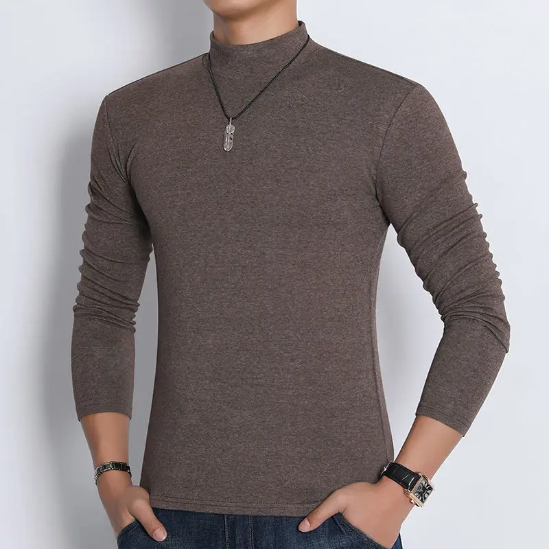 

Plus Size 6XL Autumn Winter Turtleneck Tee Shirt Homme Long Sleeve Simple Solid Slim Fit Casual Striped T-Shirts Male Sale R10
