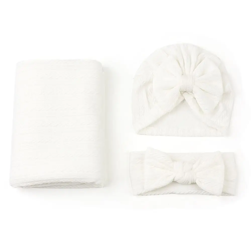 Wrap with Bowknot Newborn Photography Blanket Soft Fabric Solid Color Infant Swaddle Blanket Lightweight Material