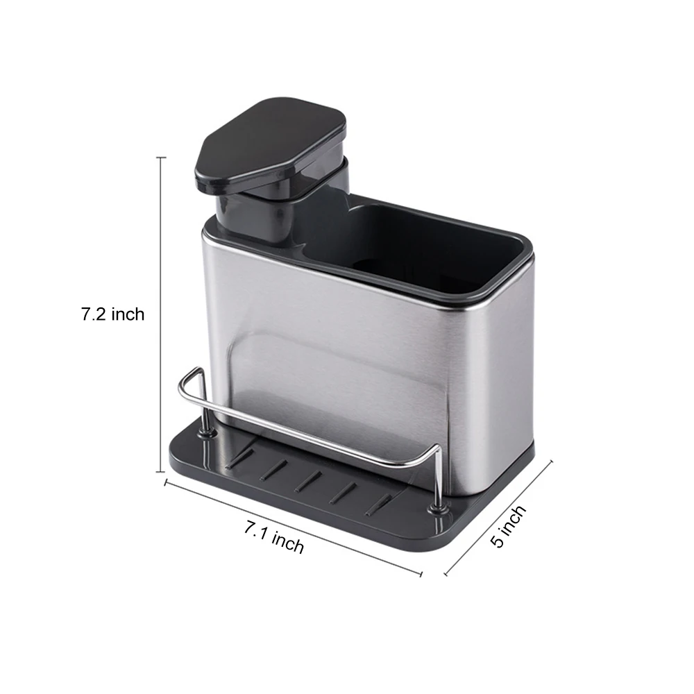 3-in-1 Kitchen Soap Dispenser Sponge Holder Dish Soap Dispenser Stainless Steel Sink Organizer Tray Rustproof Drainer Rack soap dispenser