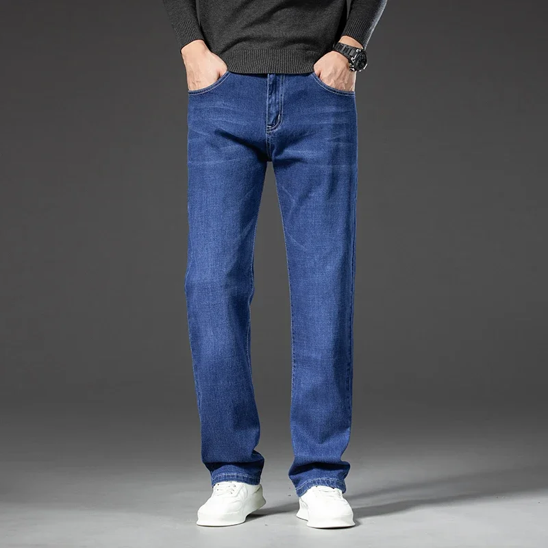 2024 Spring Autumn Men's Straight Jeans Denim Pants Classic Style Business Stretch Casual Trousers Large Size 40 42 44 46 3