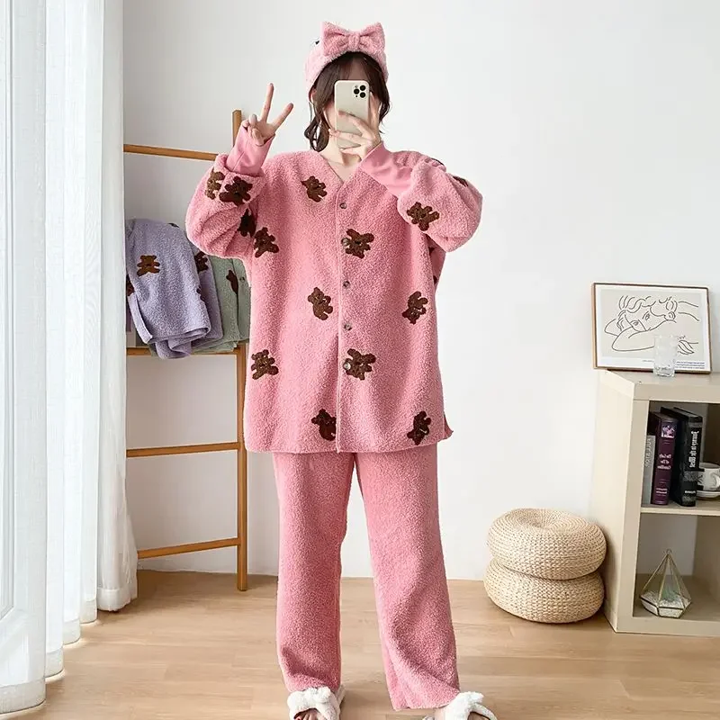 

2023New Plus Size Pajamas Fall Winter Women Coral Velvet Fattening Thickened Flannel Pajamas Loungewear Fashion Casual Soft Suit