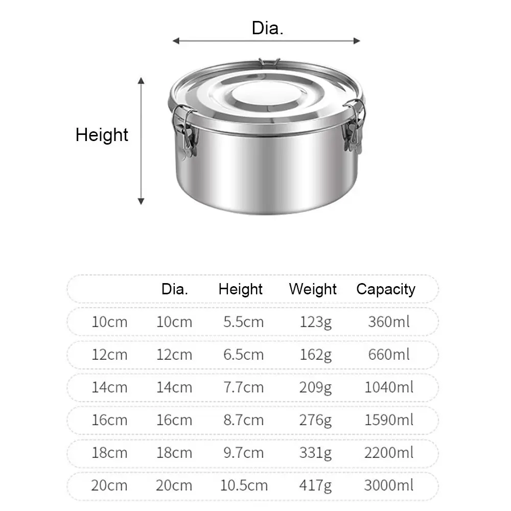 High Quality 304 Stainless Steel Lunch Box Sealed Round Fresh-keeping Box Leak-proof Large Capacity Storage Box Picnic