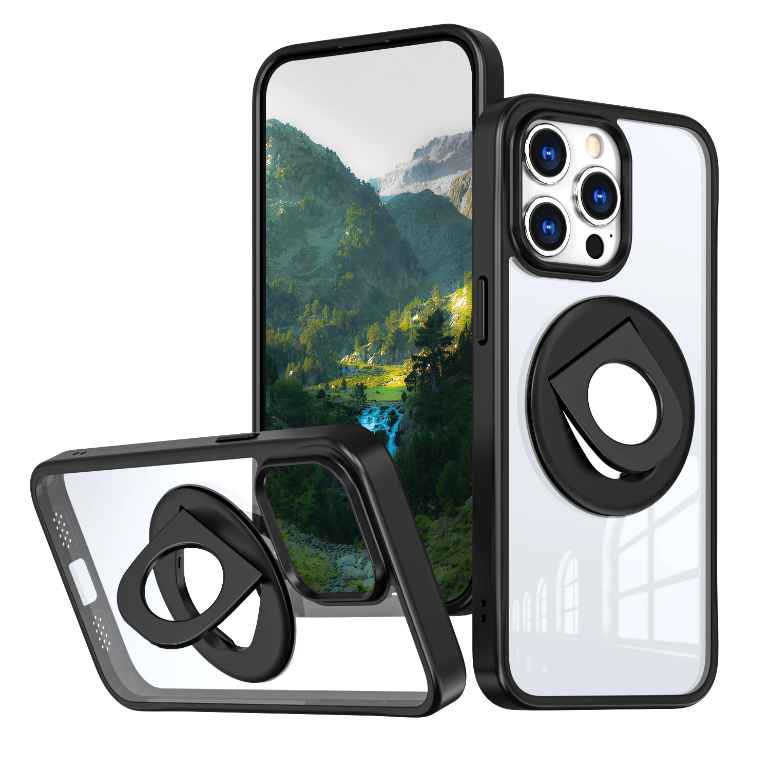 Transparent Case for IPhone 15 14 13 12 11 Pro Max With 360° Rotating Magnetic Ring Holder, Magsafe Compatible Cover