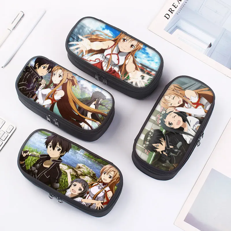 

21cm X 10cm Sword Art Online Pencil Cases Bags Video Game Raiden Alcamene Tsubame Hikari Bacchus Student Canvas School Supplies