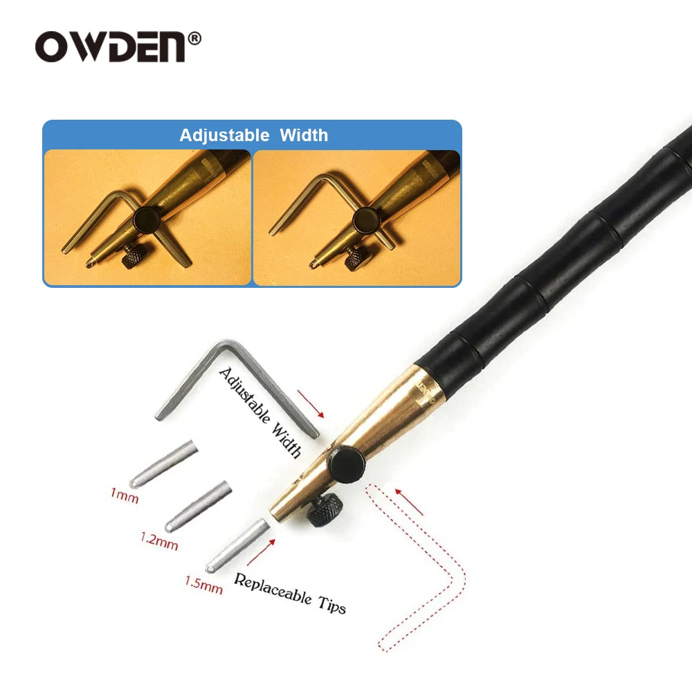 Leather Sewing Tools 3 in 1 Leather Groover Tool Set (1.0-1.2-1.5mm) DIY Craft Adjustable Crease Edger for Stitching OWDEN