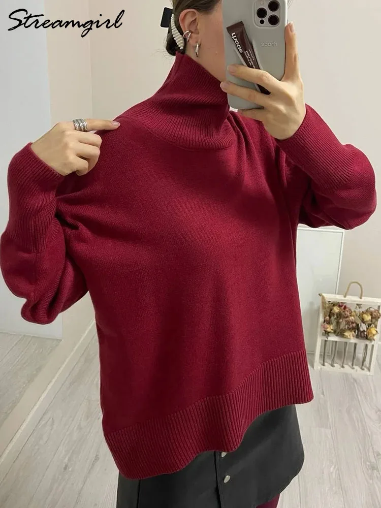 Jersey De Cuello Alto Para Mujer - Suéter Grueso Y Cálido Para Otoño E Invierno, De Punto Y Monocolor