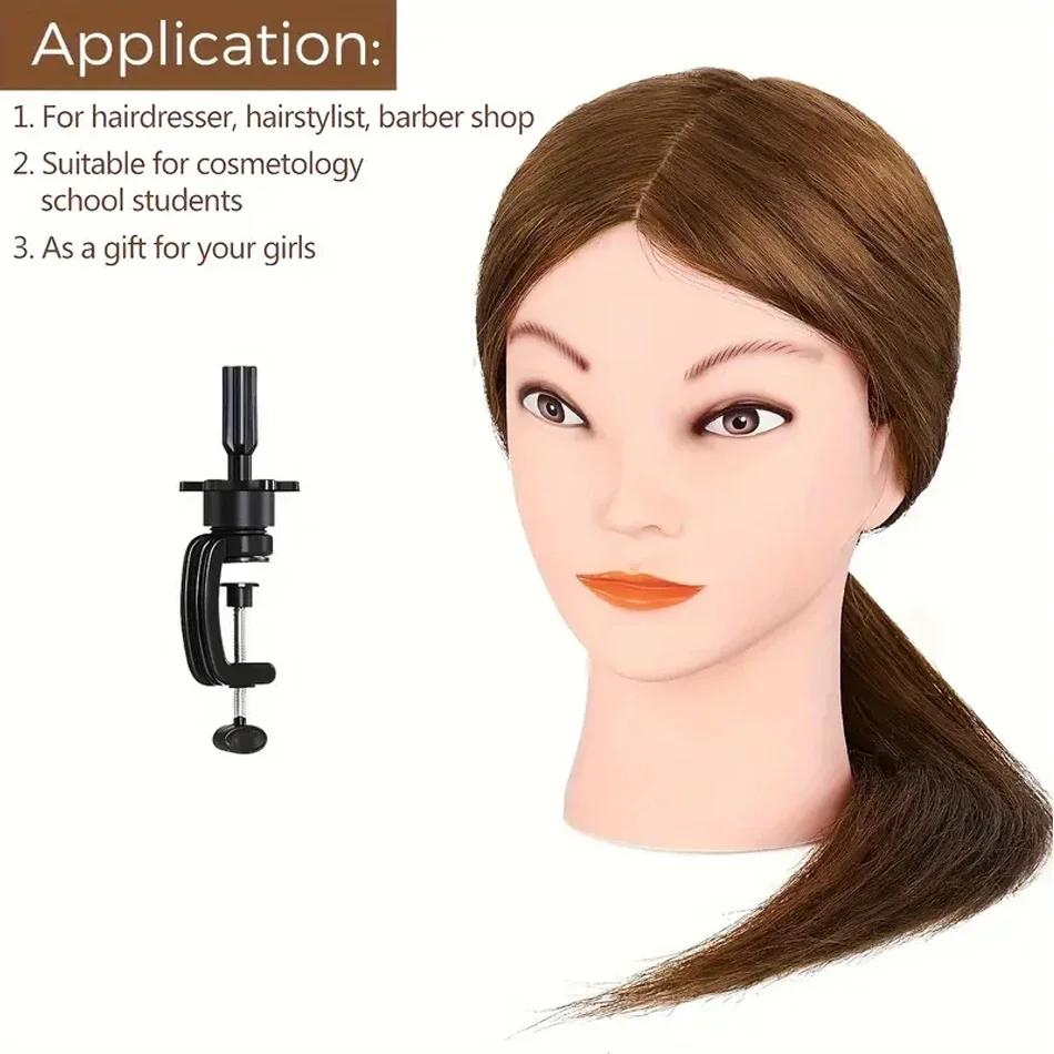Professional 100% Real Hair Mannequin Head with Adjustable Tripod Stand for Salon Cosmetology Styling Training Practice