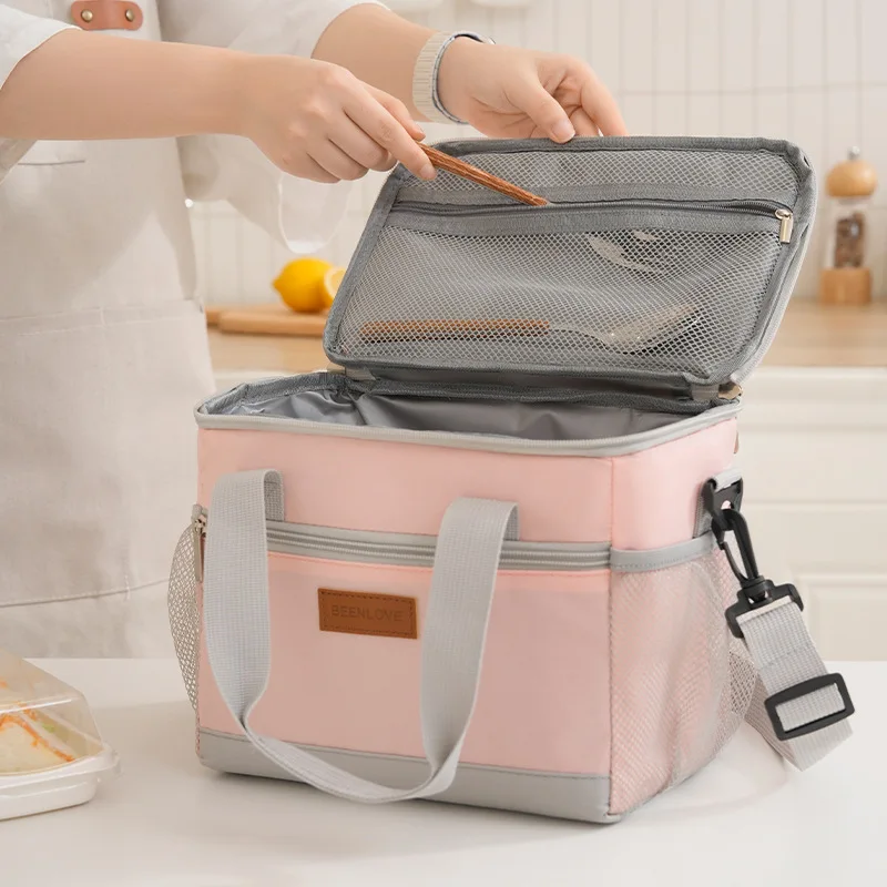 Tragbare isolierte Lunchtasche mit zwei Fächern, großes Fassungsvermögen, tragbare Schulter-Lebensmitteltasche für die tägliche Arbeit, Schule