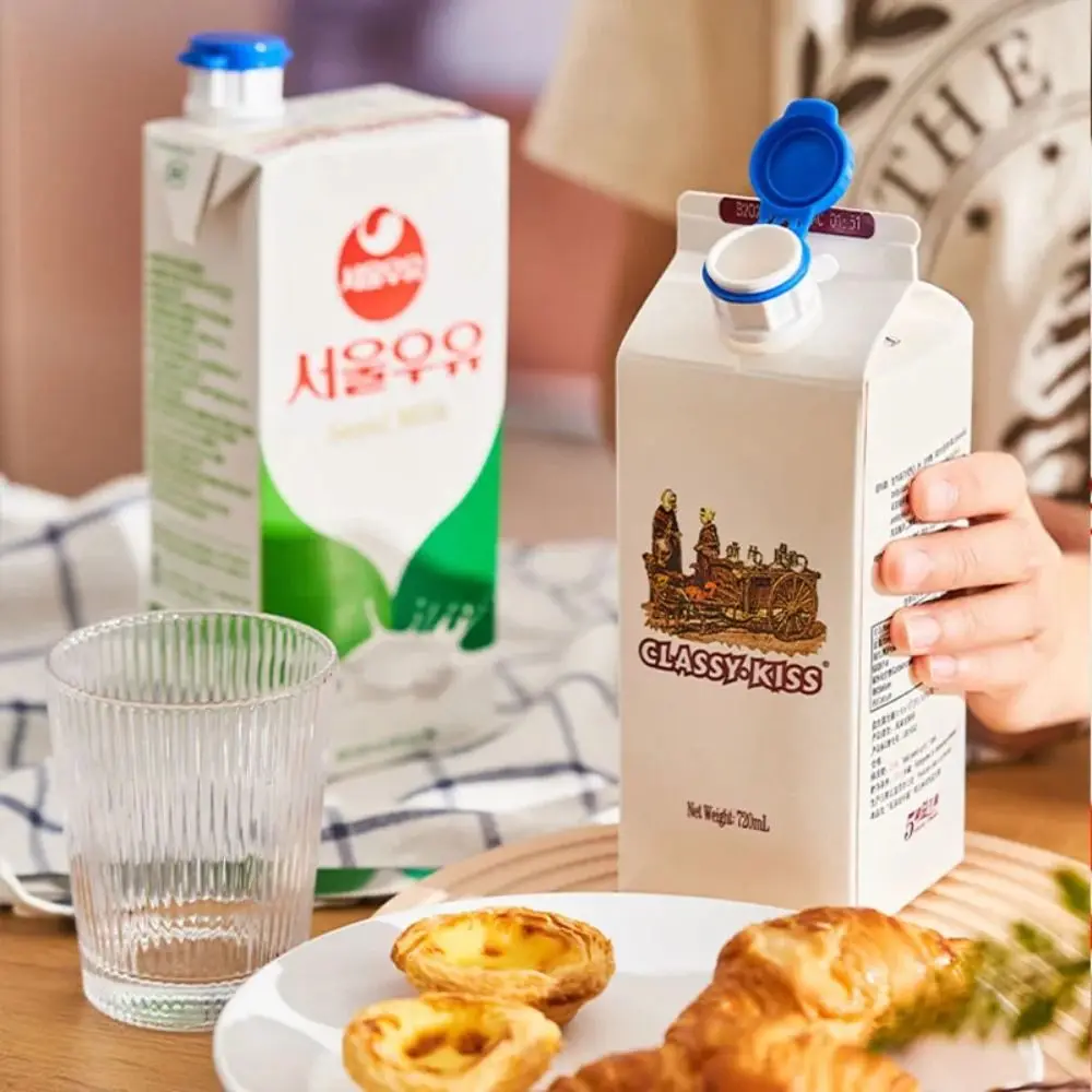 Food Cover 2Pcs Plastic Box Drinks Diverters Food Saver Anti Spillage Boxed Milk Sealing Lid Fresh Keeping Milk Drink Storage Lid Travel