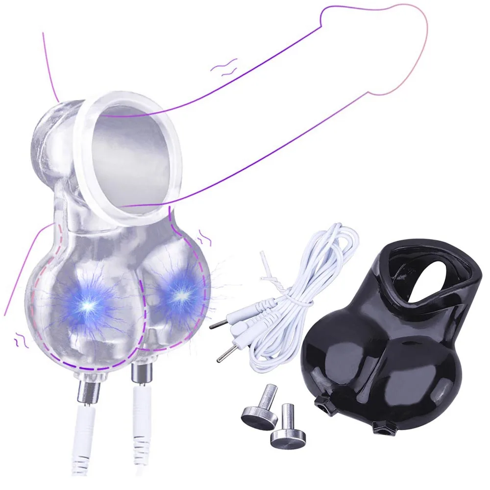 Electric Sex Toys SM Power Box Electric Shock Penis Ring Cock Cage Electro Stimulation Glans Massage Sleeve Penis Extender Men Masturbator Sex Toy