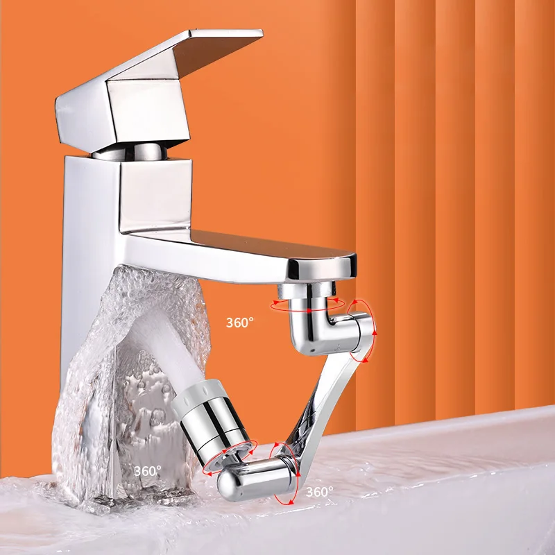 Universal 1080 °Swivel Faucet Aerator Robotic Arm Kitchen Sink Faucet Extender Bathroom Faucet Aerator Stainless steel