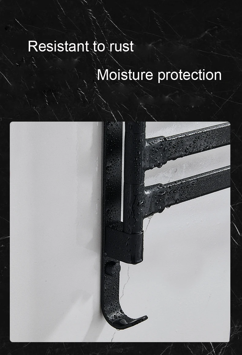Description Picture 5 of itemKNOKLOCK Aluminum alloy 4-bar towel rack rotates 180 degrees Bathroom shelf moisture-proof rust-proof nail-free installation