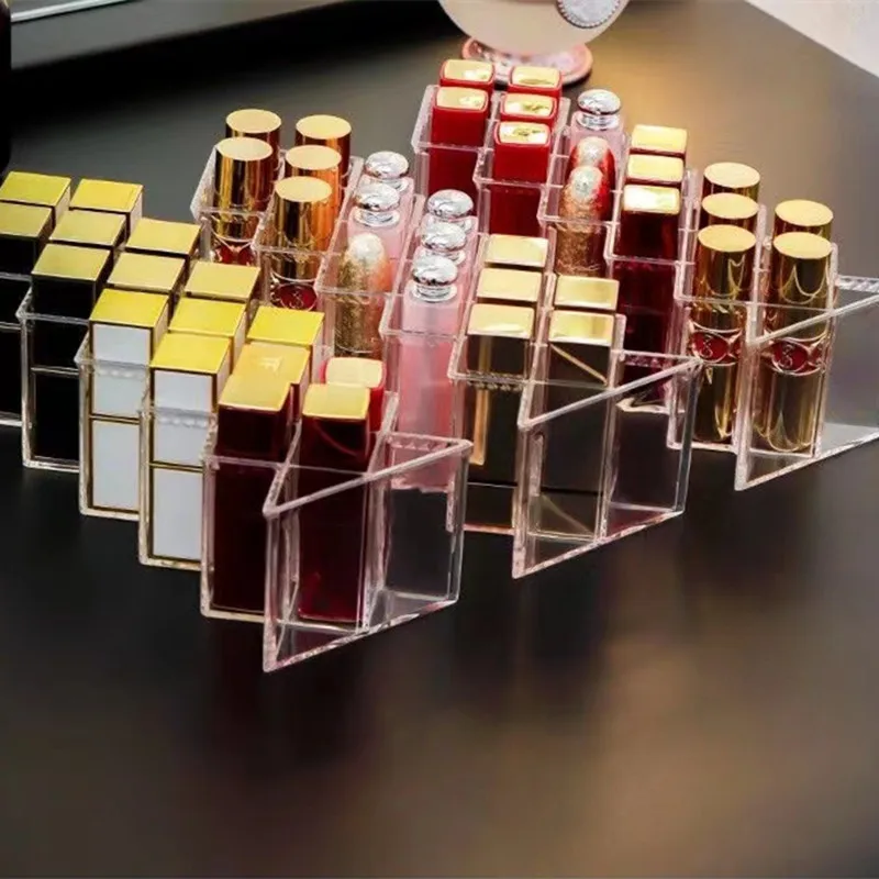 Acrylic Lipstick Holder Organizer 12/16/28 Slots Clear Lip Gloss Fish Shape Tower Case Display Stand Storage Box Makeup Cosmetic 3