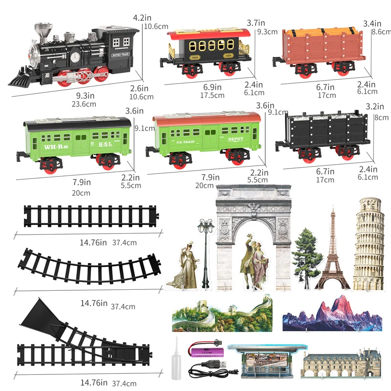 Ensemble de circuits de course, véhicules de construction, trains