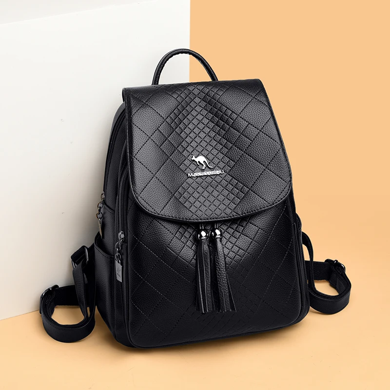 

2023 High Quality Leather Women's Backpack Luxury Designer Tassel Shoulder Bag Young High-capacity Girl Trendy Brand Backpack