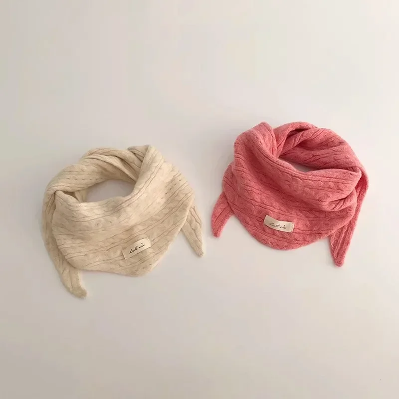 Children's Woolen Scarf Solid Color Soft Wool Knitted Baby Autumn Winter Warm Triangle Scarves Boys Girls Windproof Headscarf