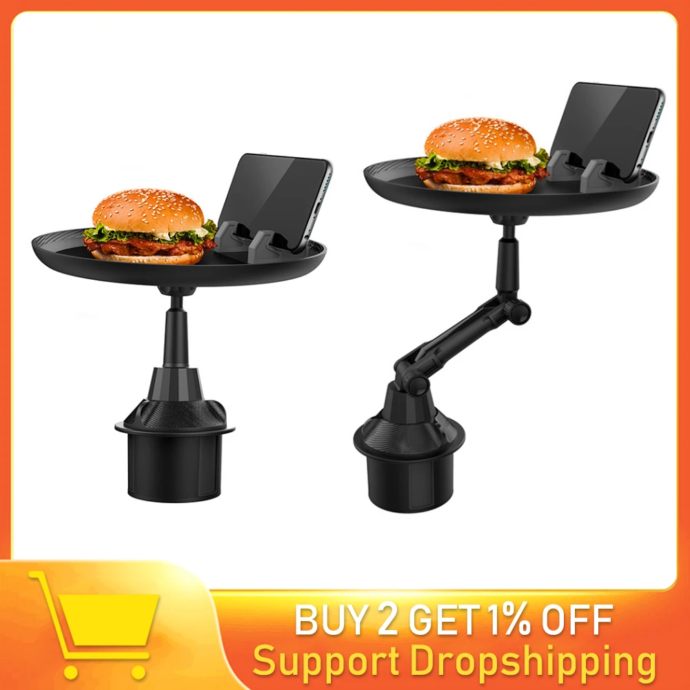 2 in 1 Car Mobile Phone Cup Holder Tray Auto Vehicle Rotary Food Table Bracket SUV Truck Interior Storage Replacement