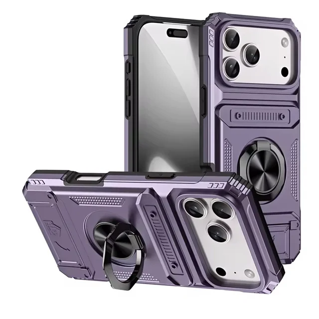 Heavy Duty Magnetic Rotating Ring Holder Phone Case with Anti-Drop Wallet Protection Cover